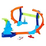 Hot Wheels Spielzeugauto-Trackset, Flip- und Jump-Action durch den Korkenzieher-Looping mit einem Spielzeugauto im Maßstab 1:64, Track-Schnellstecksystem und Adapter, JFH36