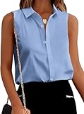 Zeagoo Damen Blusentop Sommer Top Ärmellose Oberteile Leicht Basic Top V-Ausschnitt Weste Shirt Lockere Tunika Shirts Hellblau XXL