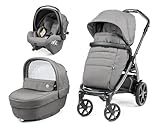 Peg Perego Book Modular Trio Baby Stroller 0-4 Years, Reversible Stroller, Carrycot with Comfort System, i-Size Car Seat, Soft Ride Wheels, Cool Jersey Mattress, Mercury