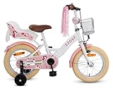 SJOEF Dolly Kinderfahrrad 14 Zoll | Kinder Fahrrad für Mädchen/Jugend | Ab 2-7 Jahren | 12-18 Zoll | inklusive Stützräder (Weiß)