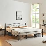 [en.casa] Metallbett Florenz 180x200cm mit Kopfteil Pulverbeschichtet Lattenrost Schlafzimmerbett Doppelbett Bett Schwarz Ehebett