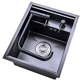 XDCXYD Küchenspüle, Haushalt versteckte Bar-Spüle, 304 Edelstahl, zusammenklappbarer Wasserhahn, kleine und mittlere RV-Spüle mit Abdeckung (35 * 45cm)