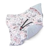 Einschlagdecke Babyschale Decke Kinderwagen 90 x 90 cm - universal Baby Babydecke für Buggy Autositz Winter Baumwolle Minky Rose Hellgrau