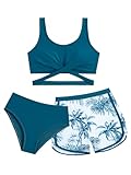 LIKCAISA Mädchen Bikini Set 3-teilig mit Badeshorts, Kreuz-Badeanzug für Teenager & Kinder, Modische Badebekleidung für Strand und Pool, 9-14 Jahre (128,134,140,146,152,158,164)