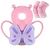 Vicloon Baby Kopfschutz, Verstellbare Schutzkissen Baby, Atmungsaktive Baby Head Schutzpolster für Kinder 4-24 Monate, Einstellbare Säugling Kissen Rucksack mit Knieschützer (Rosa Schmetterling)