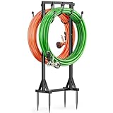 Bomclap Gartenschlauchhalter, 116CM Doppelseitige Schlauchhalter Freistehend für Garten, Abnehmbarer Metall Wasserschlauch Ständer mit Haken, Heavy Duty Standfester Gartenrohrständer