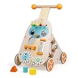 Jacootoys hölzerne Aktivität Walker, einstellbare Geschwindigkeit Kleinkind Push Walker Activity Center Spielzeug, hölzerne Baby Walker Push und Pull Learning Walker für Jungen Mädchen 1 2 3 Jahr