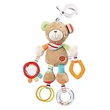 Fehn Activity-Spieltier Teddy – Baby Motorikspielzeug für Kinderwagen, Kinderbett und Babyschale zum Beißen, Greifen und Geräusche erzeugen – Beißring Spielzeug für Babys und Kinder ab 0+ Monaten