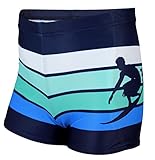 Aquarti Badehose mit Motiv – Schwimmhose Jungen Enganliegend, Badehosen für Jungen Schnell Trocknend, Farbe: Dunkelblau/Grün, Größe: 134