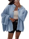 Saodimallsu Strickjacke Damen Kurz Laternenärmel Cardigan Knopfleiste Open Front Sweater Langarm Lose Strickmantel Herbst Winter Gestrickt Jacke Blau M