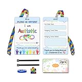 Ainrvteers Autismus-Sicherheitskarten-Set mit individuellem Umhängeband, 2 beschreibbare autistische Notfall-Kontaktkarten für autistische Personen (bunt)