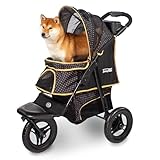Innopet Adventure Hunde- & Katzenbuggy Schwarz/Gelb - Geländegängiger Hundewagen für Hunde bis zu 30kg - Pannensichere 12' EVA-Räder - Schnellverschluss - Einhändig faltbar & geräumiger Stauraum