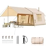 Ytaoeo Aufblasbares Zelt mit Vordach Outdoor Camping Zelt für 4-6 Personen mit Kaminöffnung Aufblasbares Campingzelt aus Wasserdichtem Oxford-Stoff Air Glamping Zelte für 4 Jahreszeiten Camping