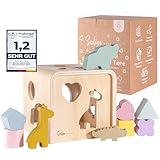 Soliga | HERZSTÜCK Buchenholz Steckwürfel ab 1 Jahr - Steckspiel aus Holz Formen - Montessori Lernspielzeug und Formensortierspiel - Motorikwürfel Steck-Spielzeug/Formsortierer