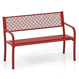 COSTWAY Gartenbank Metall, wetterfeste Sitzbank für 2 Personen, Balkonbank mit Rückenlehne & Armlehne, Metallbank bis 360 kg belastbar, Eisenbank für Garten, Terrasse, Balkon, 127 x 59 x 82 cm (Rot)