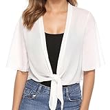 Großzügige Größe Bolero Damen, 1/2 Ärmel Sommer Kurz Strickjacke, Atmungsaktiver Chiffon Bolero Damen, für Sommer&Frühling&Herbst, Bolerojacke für Freizeit, Urlaub, Party, Arbeit, Alltag (Weiß)