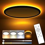 Slochi LED Deckenleuchte, 24W 2800LM Deckenlampe Flach Dimmbar mit Fernbedienung, 1800K Nachtlicht Warm, 3000K-6500K, Ultra Dünn Schlafzimmer Lampe für Schlafzimme Wohnzimmer Kinderzimmer-Rund Schwarz