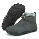 Mishansha Kinder Winter Barfußschuhe Warm Gefüttert Winterschuhe Jungen Mädchen Winterstiefel Leicht rutschfest Winterboots Outdoor Breite Zehenbox Wanderschuhe, Chill II, Tiefgrau 35 EU