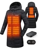 HEWINZE Beheizter Puffermantel mit Kapuze für Damen – elektrische Dual-Control-Heizjacke mit 7,4-V-Akku, EU Groß, Schwarz