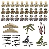Waffen Militär Set für Figuren, WW2 Mini Soldaten Figuren Spielzeug Set, mit 30 Mini Figures Military Kit, 2 Mörser, 1 Maschinengewehr und 20 Sandsack - Baustein Spielzeug Kampfspielzeug für Kinder