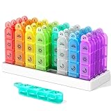 Colorwing Tablettenbox für 31 Tage, Tablettenbox Monat Mit farbigen Icons & 32 abnehmbaren Fächern, Ideal für 4-mal tägliche Einnahme(Morgen/Mittag/Abend/Nacht), ideal für Vitamine und Medikamente
