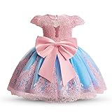 NNJXD Baby Mädchen Schleife Tutu Kleid für Kleinkinder Taufe Blumenmädchen Hochzeit Geburtstag Party Kleid 2025 Rosa & Blau Größe(110) 3-4 Jahre