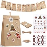2024 Adventskalender zum Befüllen, 24 DIY Adventskalender Selber Befüllen, Adventskalender Tüten zum Befüllen, Weihnachtskalender zum Befüllen mit Aufkleber und Holzklemme für Kinder und Erwachsene