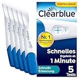 Clearblue Schwangerschaftstest Schnelle Erkennung, 5x Pregnancy Test, über 99 % zuverlässig mit FloorguardTM , Ergebnis innerhalb von 1 Minute