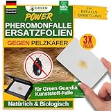 GREEN GUARDIA 3X Pheromon-Lockstoff Ersatzfolien für Klebefallen - 3X Folien gegen Pelzkäfer - umweltfreundlich Schädlinge bekämpfen, Chemiefreie Pheromonfalle mit austauschbaren Klebeflächen