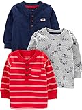 Simple Joys by Carter's Baby Jungen Langarm-Hemden, 3er-Pack, Grau Hunde/Marineblau/Rot Doppelstreifen, 12 Monate