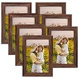 EXYGLO 7er Set Bilderrahmen 10x15 cm, Braune Fotorahmen Collage für 15x10 cm Fotos und Bilder, Dunkler Rahmen Leicht und Dünn - Wand- oder Tischaufsteller