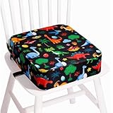 TOTIDYH SitzerhöHung Stuhl Kind, Tragbare Rutschfestes Sitzkissen Kinder, Waschbar SitzerhöHung Kinder Stuhl mit 2 Sicherheitsgurten, Zerlegbar StuhlerhöHung Kind(Dinosaurier Schwarz)