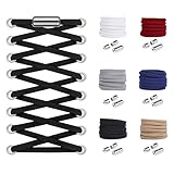 Widamin 6 Paar Flache Elastische Schnürsenkel mit Metallkapsel, Faule Schnürsenkel Ohne Binden, Schnellschnürsystem Schnürsenkel-Set für Läufer, Kinder und ältere Menschen, 0.6*105CM