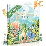 EULENTALER® Das Kindergarten Freundebuch für Jungs I Von Erzieherinnen gestaltet I Handgemalte Dinosaurier I Kinderfreundliche Gestaltung I mit Goldprägung I Kindergartenfreundebuch Dino
