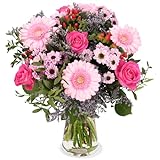Blumenstrauß 1000 Küsse, Frühlingsstrauß mit Rosen, Gerbera und Santini, 7-Tage-Frischegarantie, Qualität vom Floristen, handgebunden, perfekte Geschenkidee bestellen