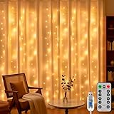 HeiPard LED Lichtervorhang Innen 3x2m, 200 LEDs Warmweiß, Vorhang Lichterkette mit 8 Modi, Timer & Fernbedienung für Weihnachtsdeko, Fensterdekoration und Innenbereich