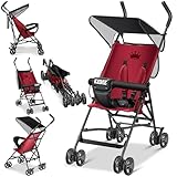 KIDIZ® Kinderwagen CITY Buggy Kinderbuggy klappbar Sportwagen Faltbar 360° 4-Zoll-Räder Inkl. Sonnen- und Regenverdeck zusammenklappbar 5-Punkt-Sicherheitsgurt ab 6 Monate, Bordeaux