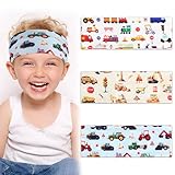BETESSIN 3 Stück Haarband Jungs Auto Kinder Stirnband Bagger Jungen Sport Haarbänder Elastisches Kopfband Fahrzeug Breite Sportstirnband Headband für Schule Sport Freizeit in 3 Stilen