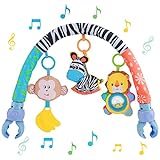 Baby Bogen Spielzeug Kinderwagen - Clip auf Kinderbett Aktivitätsleiste Musikalische Sinnesaufhängung Krippenbogen Spielzeug mit Rassel Babys Reise Spielbogen Kinderwagen