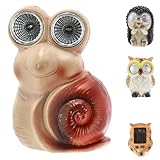 Cepewa Solar Gartenfiguren 3er Set | 6x9x5cm Polyresin Solarpanel Akku | Eule Igel Schnecke mit Leuchtaugen