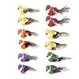 DemiawakingUK 12 bunte künstliche Vögel auf Clips, Federschaum-Vögel für Handwerk, Garten, Vogel, Ornamente, Partydekorationen