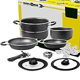 BRUNNER: Camping Kochgeschirr Alu-Topfset (Töpfe und Pfannen) - 7+1 teilig ø 20 cm PIRATE NG Vakuum - 4 Personen, Stapelbar, Antihaft, Leicht, Hochwertig