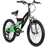 Galano FS180 Kinder Fahrrad ab 6 Jahre Mountainbike Fully ab 120 cm für Mädchen und Jungen, 20 Zoll, 6 Gang Schaltung, MTB Unisex Kinderrad mit V Brakes (schwarz/grün, 31 cm)