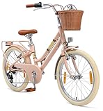 BIKESTAR Alu Kinderfahrrad ab 6-7 Jahre | 20 Zoll City Retro Bike, 7 Gänge, Korb, V-Bremse, Hollandrad | Rosa | Risikofrei Testen