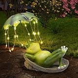 lifemet Outdoor Solar Frosch Garten Dekoration - Lustig Frösche EIN Schirm Figurch Garten Statue，IP65 wasserdichte LED Teich/Rasen/Haus/Für Terrasse Ornamente Geschenk für Frauen Mama