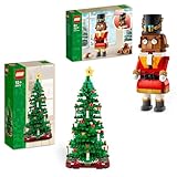 LEGO Weihnachtsbaum + LEGO Nussknacker-Figur, festliches Bauspielzeugset, Strumpffüller oder Weihnachtsdekoration für Heimdekoration, Bastelaktivität mit der Familie, 40573 + 40640