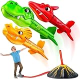 3 Pcs Dinosaurier Raketen Kinder Coole Spielzeug Montessori Outdoor Garten Interaktive Spiele Dino Luftdruck Wurfgleiter mit Katapult Kindergeburtstag Geschenke Jungen Mädchen für ab 4 5 6 7 8 9 Jahre