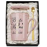 Geschenke für Beste Mama der Welt Tasse – Muttertagsgeschenke, Geburtstag, 400ml Rosa Marmor Keramik Kaffeetasse mit Deckel, Goldenem Löffel und Exquisite Geschenkbox, Grußkarte