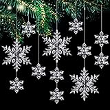 25 Stück Acryl Schneeflocken Christbaumschmuck, Anhänger Deko, Weihnachtsbaumschmuck Hängende Ornamente für Weihnachten Party Hochzeit Dekoration