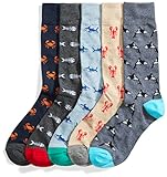 Amazon Essentials Herren Bequeme Gemusterte Anzugsocken, 5 Paar, Delfin/Krabbe/Meereswelt, 41-45